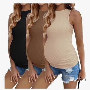 Four Maternity tank tops shirts Gray, Black, Brown and Tan
